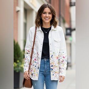 Lucky Brand Women's White Multicolor Splatter Button-Down Shirt